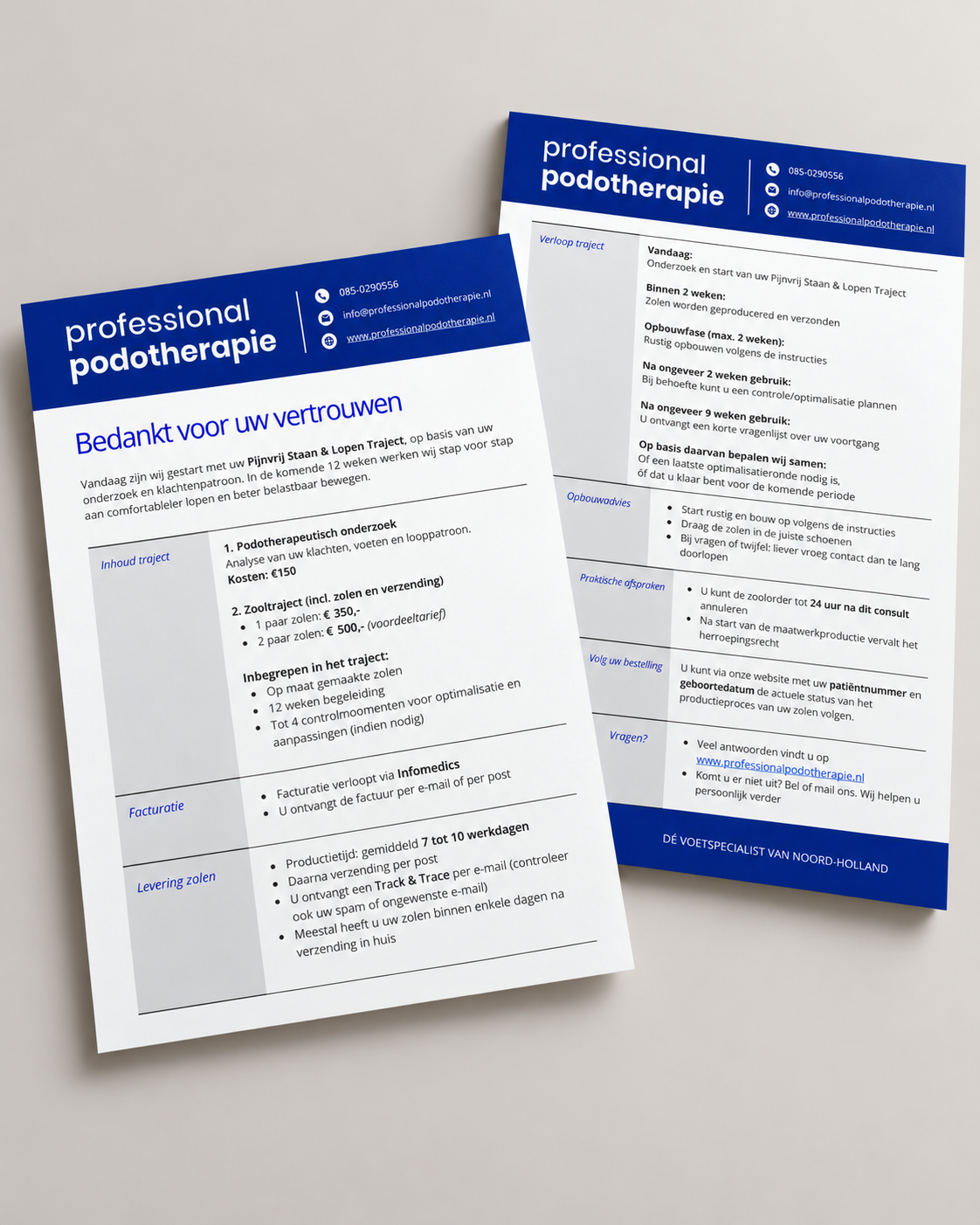 Professional Podotherapie meegeef informatie Flyers